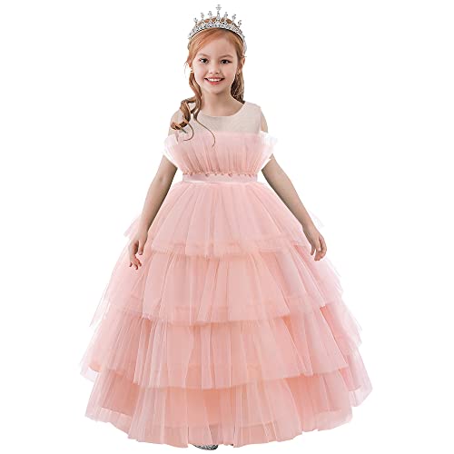 Robe de demoiselle d'honneur longue trapèze en tulle pour enfants
