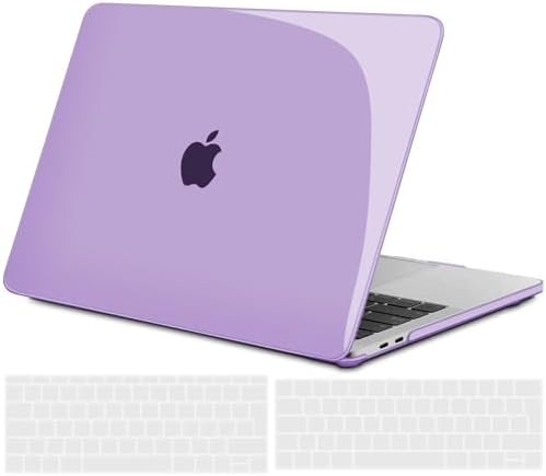 TECOOL Case compatible with MacBook Pro 13 inch 2016-2022 (M2 M1 A2338/A2289/A2251/A2159/A1989/A1706/A1708), Plastic Snap On Hard Shell Cover & UK EU Keyboard Protector, Crystal Lilac (Glossy)