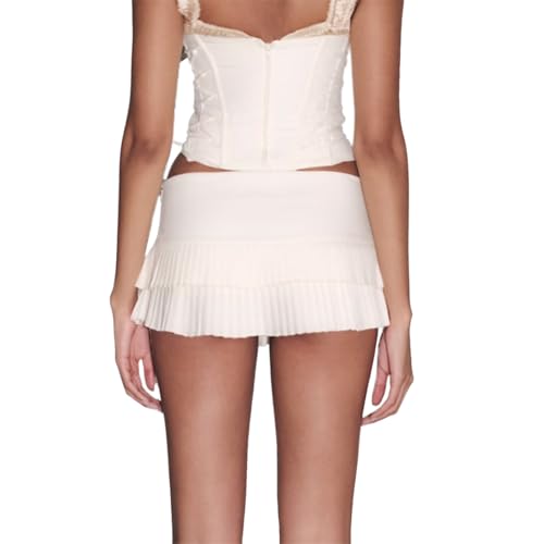 Women Pleated Mini Skirt 2025 Summer Going Out Lace Up Skirts Solid Color Layered Ruffle Short Skirts Streetwear3