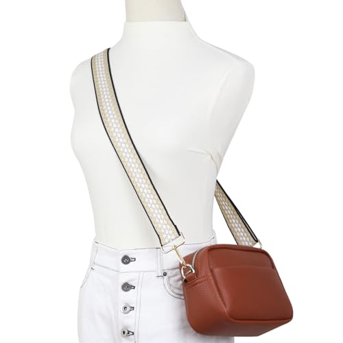Image of Purse Strap Replacement Crossbody Bag Women Wide Adjustable Jacquard Woven Handbag Straps (Star Beige Black,Gold hardware)