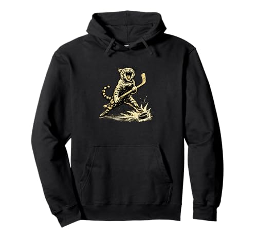 Cat Playing Ice Hockey Graphic Love Hockey Sports Cats Pullover Hoodie