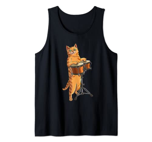 Divertido gato jugando Bongo | Regalo de músicos de percusión fresco Camiseta sin Mangas