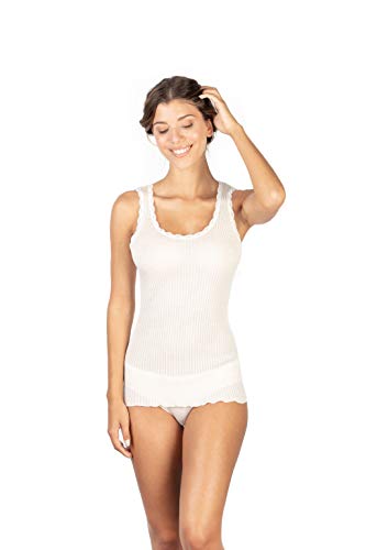 Débardeur pour femme en laine mérinos avec dentelle EGI Ecru S/M