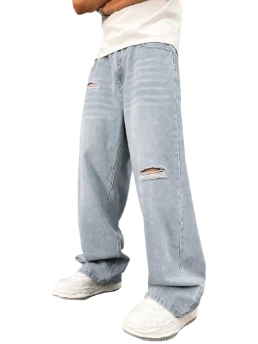 Image of ALLABREVE Men's Baggy Hip Hop Jeans Y2k Wide Leg Denim Pants Relaxed Fit Skater Trousers Streetwear