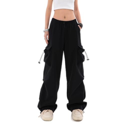 Baggy Parachute Pants for Womens Wide Leg Cargo Pants Y2k with Pockets Boyfriend Harajuku Streetwear Goth2