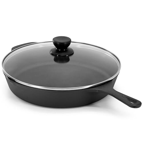 Image of Megachef 12 Inch Pre-Seasoned Cast Iron Skillet with Tempered Glass Lid