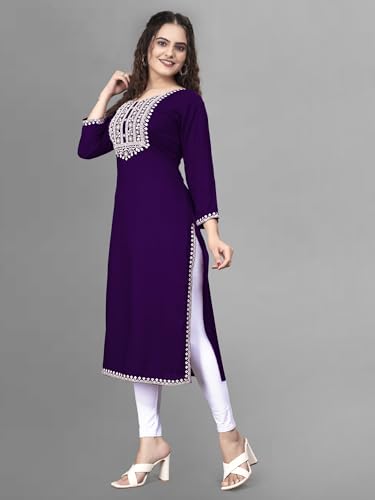 Image of Women Rayon Embroidered Kurti Three Quarter Sleeve Kurta for Women and Girls Embroidery Work Soft Rayon Fabric Comfortable