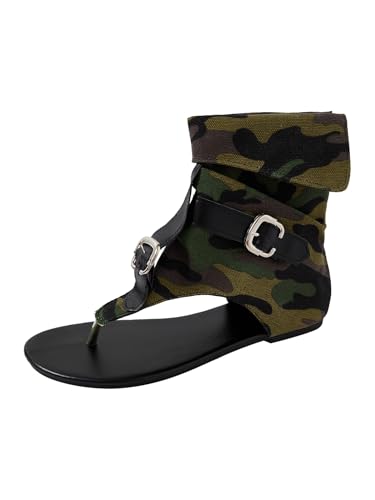 GORGLITTER Women's Camouflage Print Thong Sandals Buckle Flip Flops Toe Post Vacation Flats