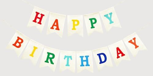 Burlap Happy Birthday Banner - Pre-Assembled Colorful Birthday Party Garland Decorations