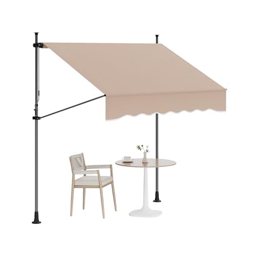 GarveeLife Manual Retractable Awning, 118 in Patio Awning Exterior Outdoor Sunshade Shelter, Angle & Height Adjustable Sunsetter Retractable Awning UV
