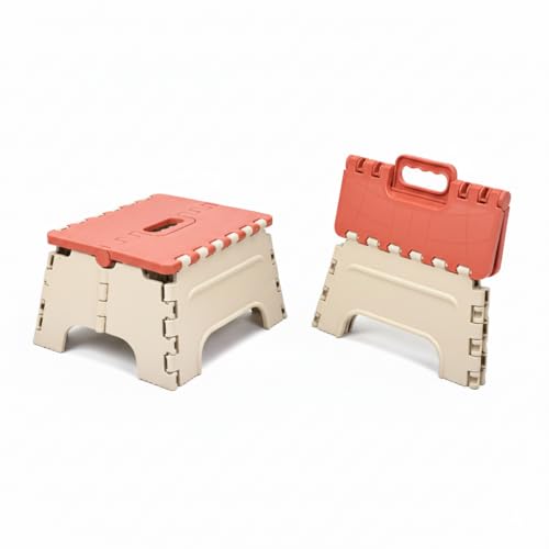 Image of U-MAX 7 Inch Folding Stool - Compact, Portable Step Stool for Kids & Adults, Lightweight Plastic Design, Slip-Resistant, Ideal for Kitchen, Bathroom, Camping & Travel (Red / 7 inch)