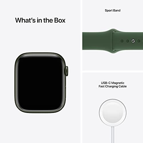 Apple Watch Series 7 (GPS, 41mm) Smart watch - Green Aluminium Case with Clover Sport Band - Regular. Fitness Tracker, Blood Oxygen & ECG Apps, Always-On Retina Display, Water Resistant