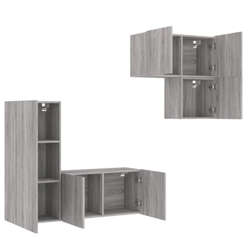 Mimdixy TV Board Fernsehtisch Holz, 4-TLG. Wohnwand Grau Holzwerkstoff Sideboard Wohnzimmer TV für Wohnzimmer, Büro Schlafzimmer – Bild 5