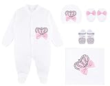 Lilax Baby Girl Newborn Jewels Crown Pink Take Me Home Layette 5 Piece Deluxe Gift Set
