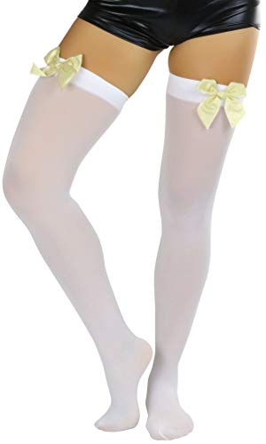 ToBeInStyle Women’s Beautiful Satin Bow Opaque Thigh High Stockings4