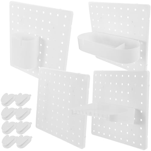 CLISPEED Panneau Perforé Mural Adhésif 12 Pièces en Abs Blanc Support Réglable Organisateur Bureau Mural Polyvalent Rangement Maison Crochets Et Étagères Ergonomiques sans Perçage