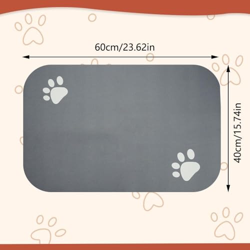 Dog Food Mat, 60 x 40 cm Dog Feeding Mat,Absorbent Pet Placemat for Water Bowl,Non Slip Pet Mats For Food Bowls with Waterproof Rubber Bottom,Food Bowl Mat for Dogs, Cats and Small Animals - Image 3