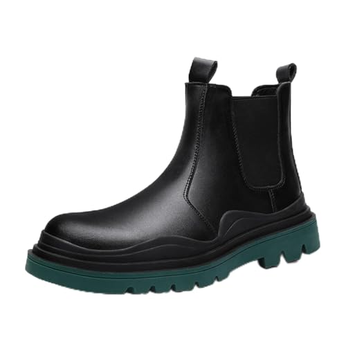 HARZONLI Botas Botas de Hombre, Botas de Piel con Suela Verde, Botas de Piel para Hombre, Botas Casual(Black and Green-Fur,42 EU)