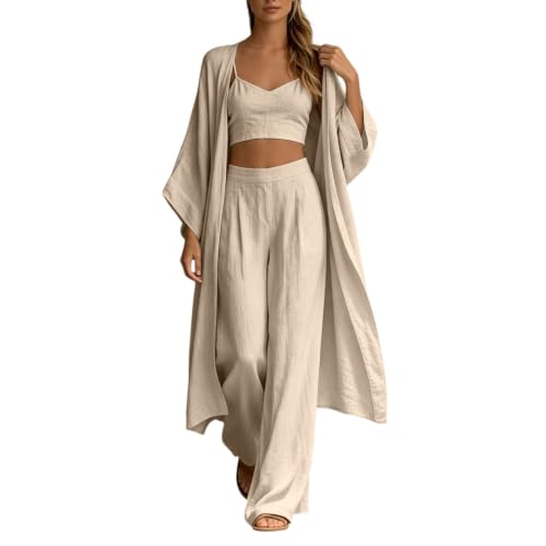 Women's Loose 3-Piece Cardigan Pants Set Casual with Loose Sleeveless