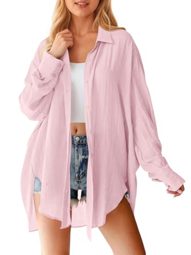 Saodimallsu Womens Oversized Button Down Shirts Long Sleeve Blouse Tops
