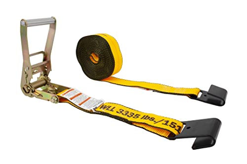 Mytee Products Kinedyne Ratchet Straps With Flat Hooks, 2" X 30' Ratchet Straps Yellow | 10,000 Lbs Breaking Strength | Tie-Down Ratchet Straps For Flatbed, Truck, Trailers Pickup #TOP12