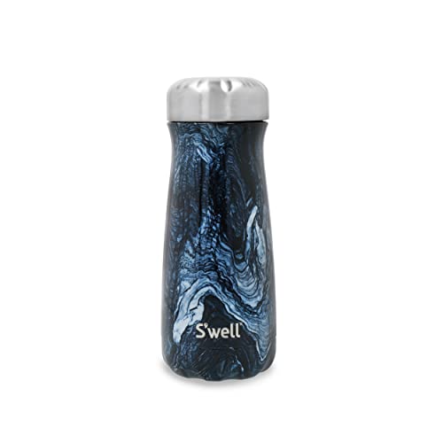 S'well Traveler Drinks Bottle, Azurite Marble, 470 ml, Vacuum Insulated Travel Bottle Keeps Drinks Cold and Hot, BPA-Free Stainless Steel Leak Proof On the Go Hydration, Blue