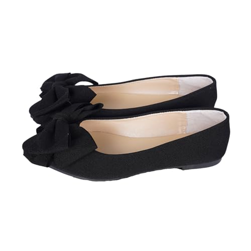 Women's Pointed Toe Ballet Flats, Bow Decoration Slip On Heel Comfortable Casual Work Formal Office Shoes - Faux Leather - Main Image