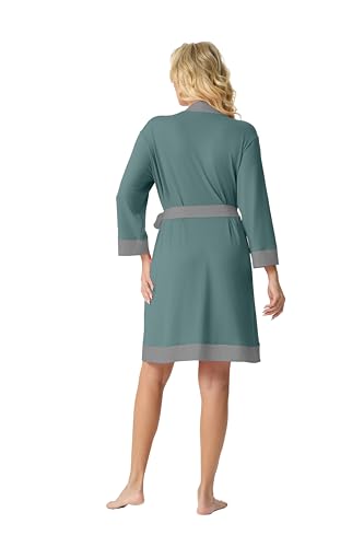 Image of PrinStory Womens Robe Knit Kimono Bathrobe Lightweight Soft Sleepwear Knee Length Lounge Robes