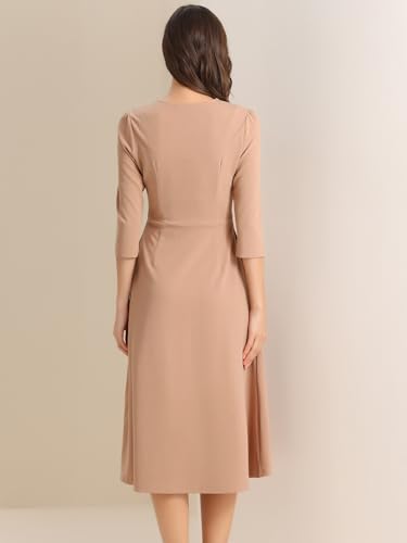 Image of Allegra K Womens 3 /4 Sleeve A-Line Business Work Formal Midi Dress