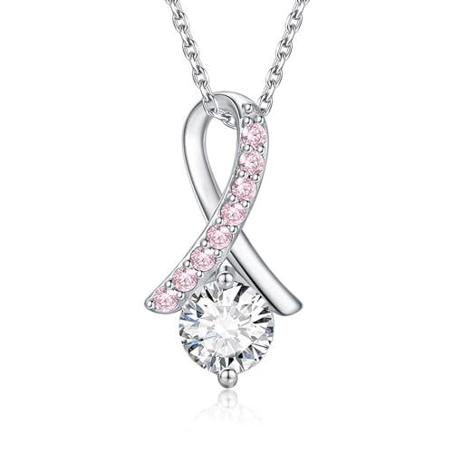 Vekoliry Breast Cancer Awareness Earrings 925 Sterling Silver Pink Ribbon Stu...