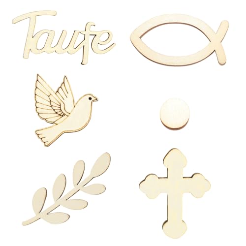 Bautizo decoración espolvorear conjunto, 60Pcs comunión espolvorear decoración confirmación peces de madera deco confirmación confeti palomas deco confirmación niño niña baby shower fiesta accesorios