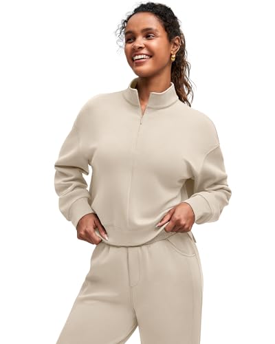 G4Free Smoofit Modal Soft Women's Half-Zip Pullover Mock Neck Long Sleeve Sweatshirts with Side Slits