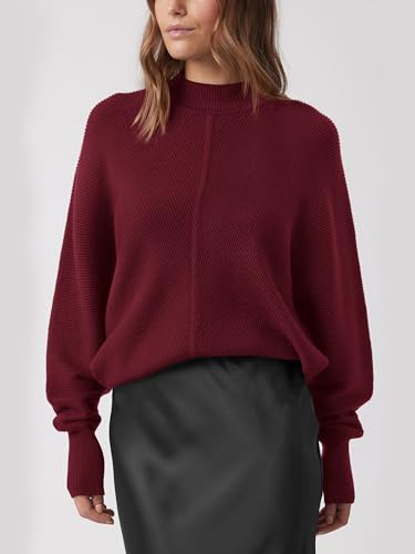 PRETTYGARDEN Fall Fashion 2024 Oversized Mock Neck Long Sleeve Batwing Sweaters for Women Casual Loose Ribbed Knit Tops2