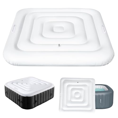 Couvercle de Bain à Remous, 135CM Couverture De Spa Gonflable avec Poignée, Couverture De Spa pour Bain À Remous, Économie D'Énergie, Universel et Pratique pour Spa (Carrée-135CM)