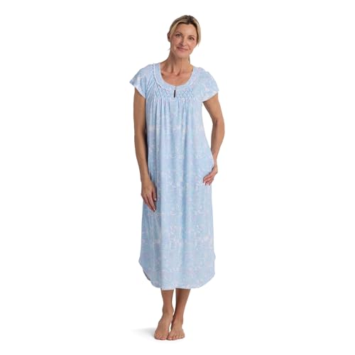 Miss Elaine Nightgown Long Cottonessa Gown Nightgown with Short Sleeves Sleepwear & Loungewear (Large Blue Multi Paisley)