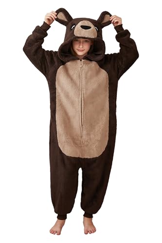 dressfan Fuzzy Brown Bear Onesie Costume Halloween Cosplay Costume Shu Velveteen Animal Costume Hooded Christmas Gifts S