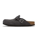Birkenstock Boston Suede Slipper, Anthrazit, Schwarz, Beige, 41 EU