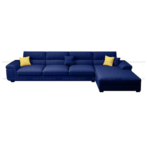 Image of Italino 5 Seater Luxurious L Shape Fabric Sofa Set (Right Side Lounger, Blue) | 5 to 6 Person Wooden Corner Sofa Couch for Living Room Bedroom Home Hall Furniture
