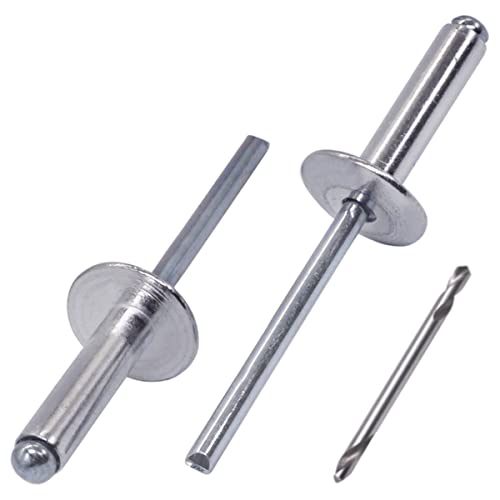 SKIR'CO (30 pièces) Rivets Aveugles à Grande Bride en Aluminium 5,0 x 25 mm, Mandrin en Acier, Foret Inclus