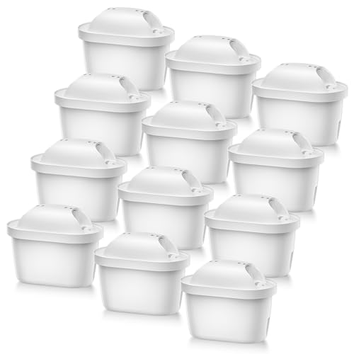 Tikstoy Cartuchos de filtro de agua, 12 filtros de agua compatibles con Brita Kettle, MarellaJug, Maxtra+Plus, Maxtra Pro All-in-1, reduce el cloro, los metales pesados y la cal, mejor sabor
