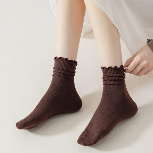 Image of Women Ruffle Crew Socks Cute Frilly Lettuce Turn-Cuff Calf Dress Sock 6 Pack