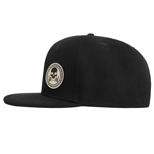 Image of Flat Brim Hats for Men - Gothic Style Skull Hat Leather Pattern - Hip-Hop Snapback Hat Skeleton Hats for Men