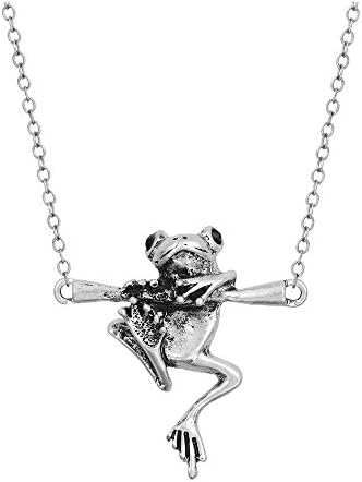 Cute Hanging Frog Pendant Necklace Vintage Silver Plated Funny Animal Necklace for Women Men Children (Vintave)