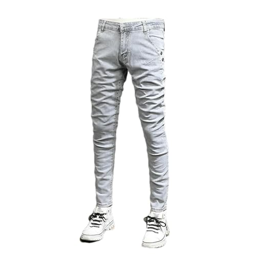 Men Jeans Retro Stretch Slim Ripped Jeans Mens Elastic Trousers Vintage Casual Denim Pencil Pants