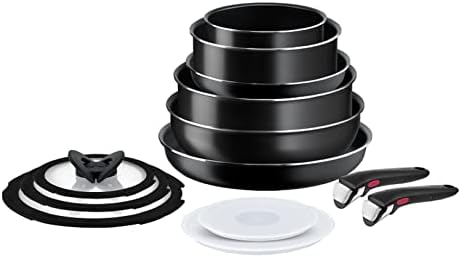 Tefal Ingenio Easy On 3 Piece Set, Frying Pan Set, Stackable, Easy Cleaning, Non-Stick Coating, Removable Handle, Heat Indicator, L1599302 , Black