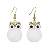 Silver/Gold Boho Dangle Statement Earrings for Women Trendy,Handmade Vintage Dainty Cute Long Drop Summer Earrings,fashion Accessories Jewelry Gifts (A67 Fluffy White Owl Ball Earrings)