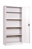 Grey Steel Storage Cupboard 2 Door Tall Locking Bookcase Filing Cabinet Unit 185cm , Heavy Duty Shelving x4 Shelves, Flat Pack