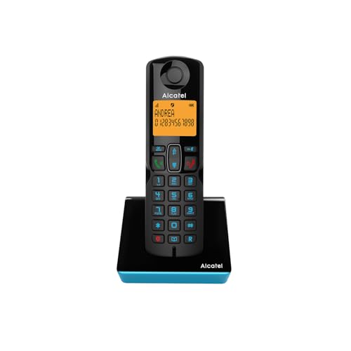 ALCATEL S280 - Teléfono inalámbrico DECT - Diseño Compacto - Pantalla Grande retroiluminada - Manos Libres - Bloqueo de Llamadas - Agenda 50 contactos - Negro/Azul