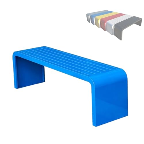 Gartenbank moderno y resistente a la intemperie, elegante banco de patio para 2-3 personas sin respaldo, elegante asiento para interiores y exteriores en color azul, perfecto para jardines y terrazas