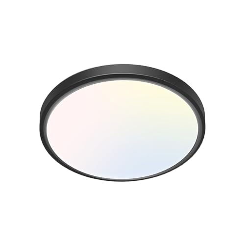 Image of libtit 7 inch Flush Mount LED Ceiling Light Fixture, 3000K-6500K Adjustable, 15W 1500lm Black Satin Round Ceiling Lamp for Bathroom Hallway Kitchen Bedroom, 1 Pack